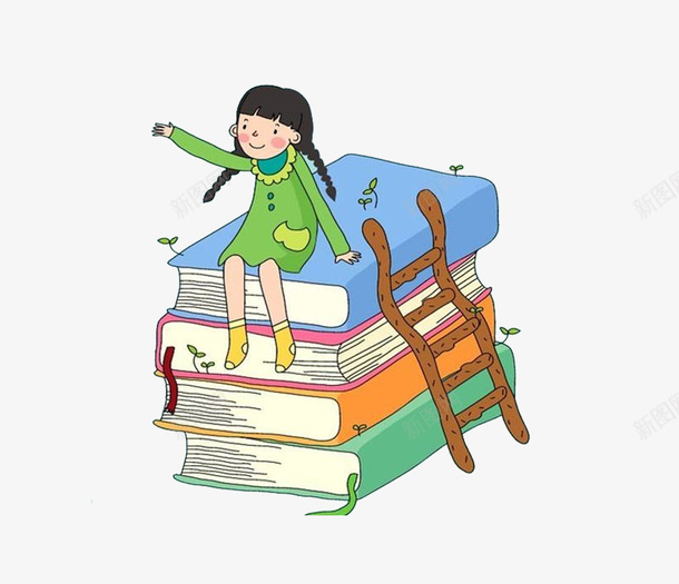 手绘坐在书本上的小女孩png免抠素材_88icon https://88icon.com 书本 卡通PNG素材 女孩 梯子