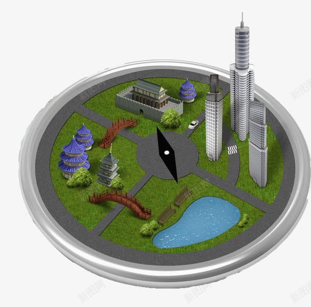 绿色边框城市png免抠素材_88icon https://88icon.com 创意城市设计 圆形城市 圆楼 建筑 绿色边框城市 设计