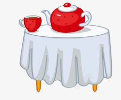 茶桌和红色的茶具素材
