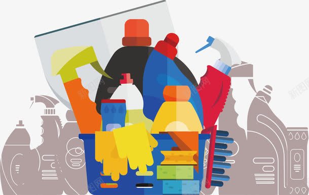 清洁卫生用品png免抠素材_88icon https://88icon.com 小心地滑 打扫房间 扫帚 拖把 海棉 清洁剂 清洁卫生 清洁用品
