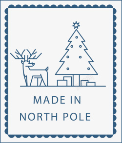 蓝色圣诞树驯鹿标签矢量图素材