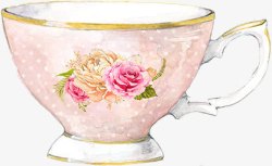 手绘粉色清新茶杯素材