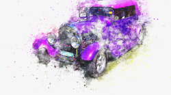 紫色创意彩绘汽车手绘彩素材