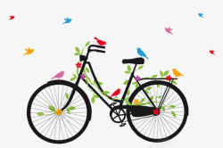 黑色自行车和彩色小鸟素材