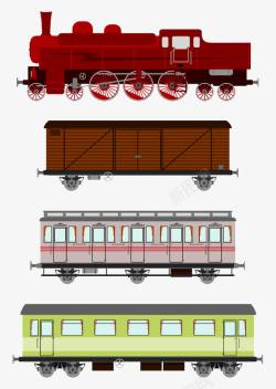 卡通手绘火车头与车箱素材