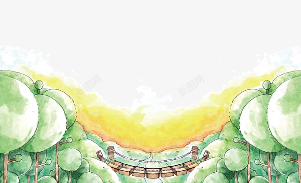 卡通彩绘绿色树林风景png免抠素材_88icon https://88icon.com 卡通风景 彩绘 手绘风景 绿色树木 背景装饰