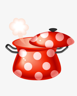 红色汤锅手绘卡通红色砂锅炖锅高清图片