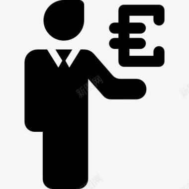 货币商人与欧元货币符号图标图标