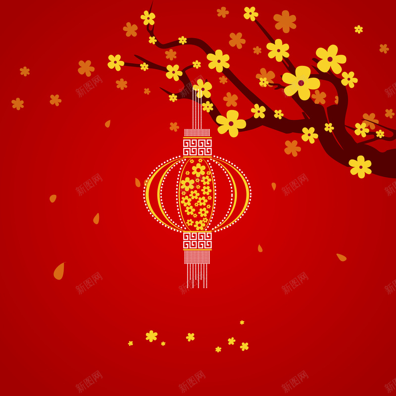 红灯笼与花枝贺卡背景矢量ai设计背景_88icon https://88icon.com 吉祥 喜庆 新年 矢量素材 红灯笼 红色 背景 花枝 贺卡 矢量图