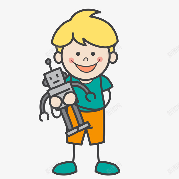 卡通拿着机器人小男孩png免抠素材_88icon https://88icon.com 儿童 卡通人物 小男孩 机器人 背景装饰