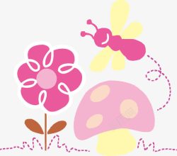 花和蝴蝶蘑菇素材