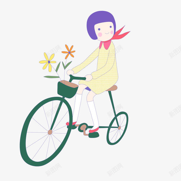 骑单车的女孩矢量图ai免抠素材_88icon https://88icon.com 人物设计 卡通 女孩设计 手绘 骑单车 矢量图