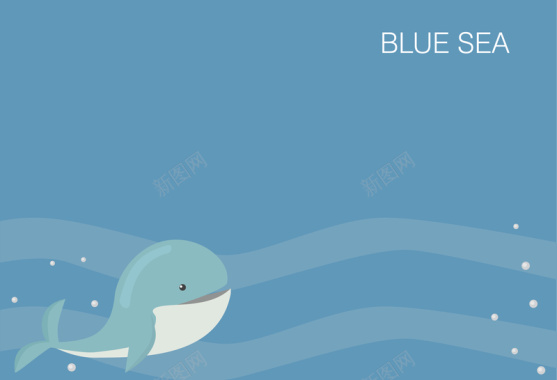 蓝色海洋可爱鲸鱼海洋生物海报背景矢量图背景