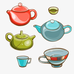 彩色茶壶茶杯矢量图素材