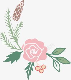手绘粉色玫瑰植物装饰素材