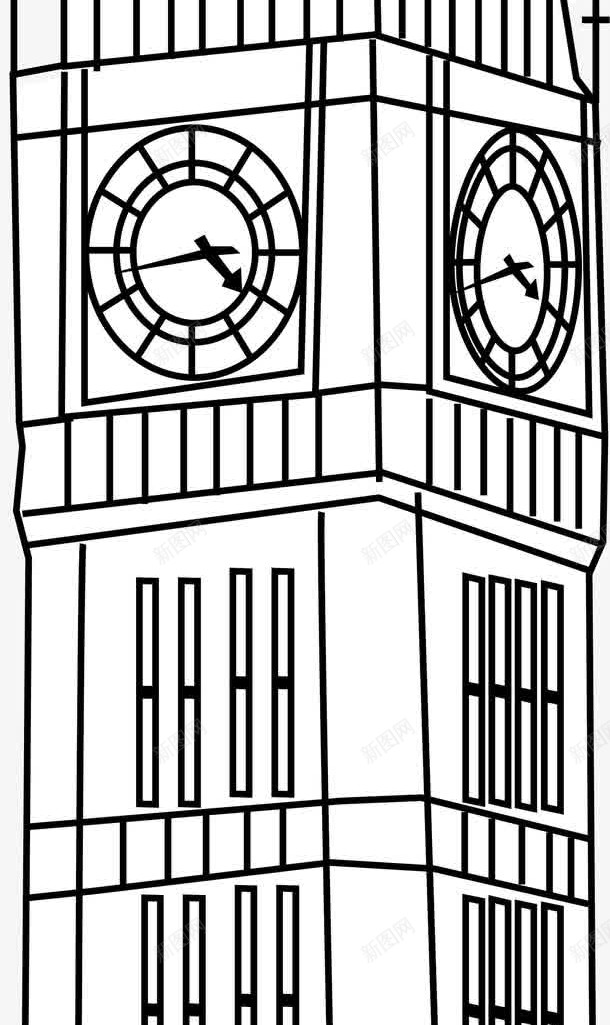 手绘黑色建筑png免抠素材_88icon https://88icon.com 免抠PNG 屋顶 建筑 手绘 时钟 线条 黑色