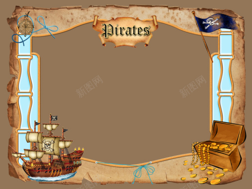海盗船财宝背景框背景