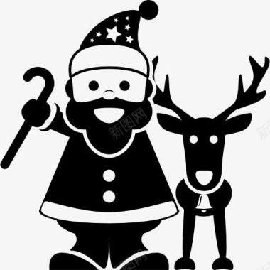 圣诞人物圣诞老人与圣诞驯鹿在他身边图标图标