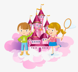 简约六一儿童节城堡人物插画素材