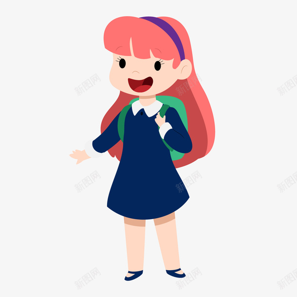 背着书包的红色头发女孩矢量图ai免抠素材_88icon https://88icon.com 上学女孩 书包 卡通女孩 女孩 红色 红色头发 黑色 矢量图