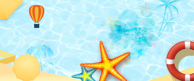 大暑泳池降温蓝色卡通背景背景