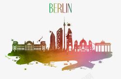 柏林水彩城市剪影素材