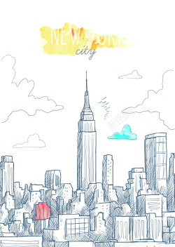 纽约城创意手绘萌萌纽约城背景矢量图高清图片