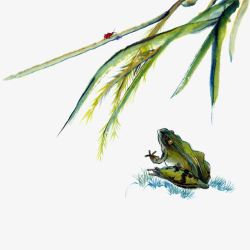 水彩古风青蛙绿叶虫子素材