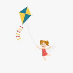 纸风筝小女孩放风筝矢量图高清图片