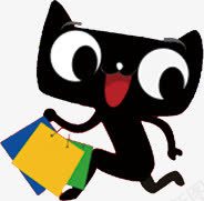 拿着购物袋的天猫png免抠素材_88icon https://88icon.com 卡通 大眼猫 天猫 购物 贱贱的 黑猫