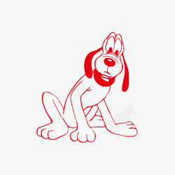 红色线条狗狗简笔画矢量图素材