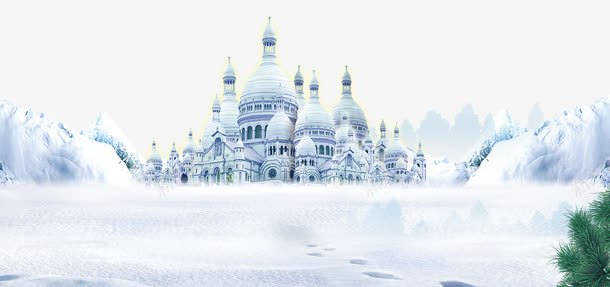 白色城堡psd免抠素材_88icon https://88icon.com 城堡 建筑 树 白色 雪景