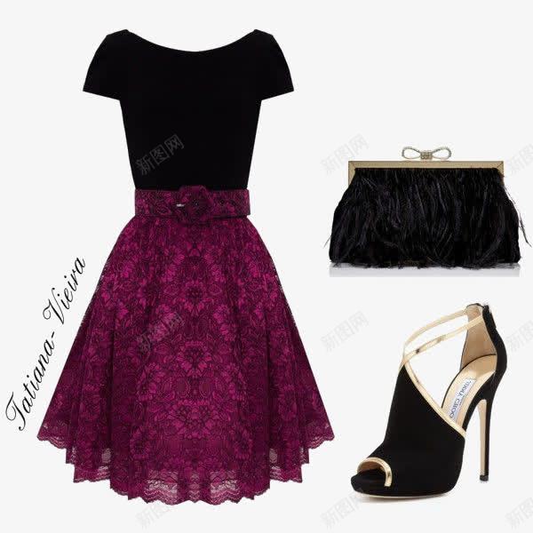 黑色紫色连衣裙png免抠素材_88icon https://88icon.com 服装搭配 高跟鞋 黑色紫色连衣裙