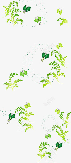 绿色树叶手绘花纹装饰矢量图素材