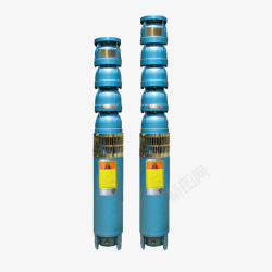 一排圆形潜水泵蓝色长款直立潜水泵高清图片