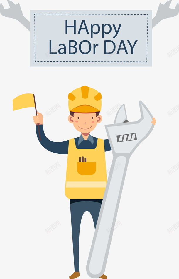 劳动节快乐开心的工人png免抠素材_88icon https://88icon.com Day Happy Labor 劳动节快乐 开心的工人 灰色扳手