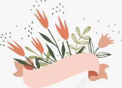 手绘花朵与粉色飘带矢量图素材