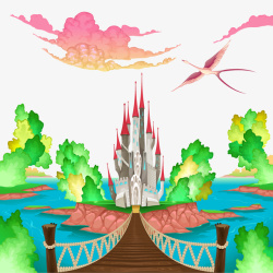 城堡风景插画矢量图素材