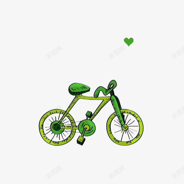 绿色手绘单车png免抠素材_88icon https://88icon.com 低碳出行 心形 手绘 新鲜空气 清新 空气 绿色