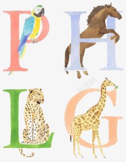 卡通英文字母和动物素材