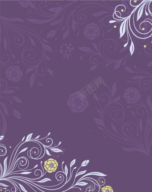 紫色勾线花卉少女边饰海报背景矢量图背景