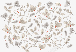 圣诞节手绘树叶花纹矢量图素材