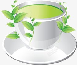 手绘绿茶茶杯矢量图素材