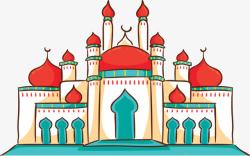 手绘彩色伊斯兰教堂素材