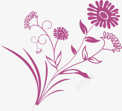手绘紫色花朵矢量图素材