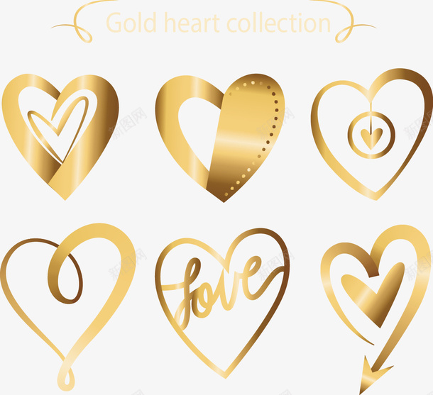 手绘金色爱心矢量图ai免抠素材_88icon https://88icon.com 手绘 金色心形 金色爱心 矢量图