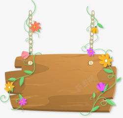 吊挂式木纹花卉边框矢量图素材