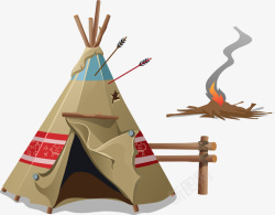 野营帐篷和火把卡通图素材