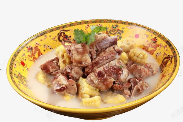 黄色盘子盛放的玉米排骨汤png免抠素材_88icon https://88icon.com 产品实物 排骨汤 玉米 盘子 黄色