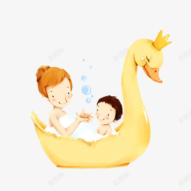 洗澡的母子png免抠素材_88icon https://88icon.com PNG图形 小鸭子 母子 沐浴 洗澡 装饰